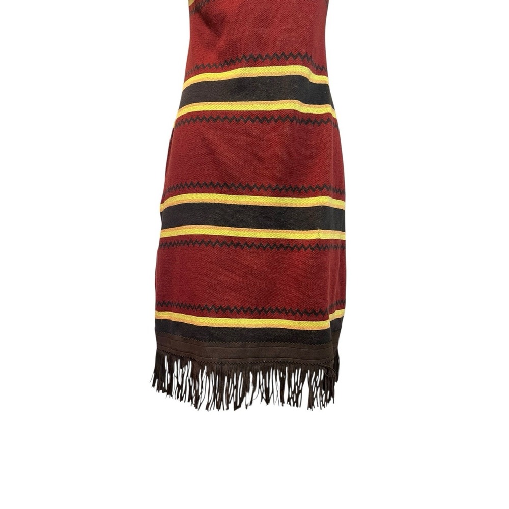 Double D Ranch Knit Dress Small Striped Maroon Scoop Neck Short Sleeve Fringed - Picture 6 of 9